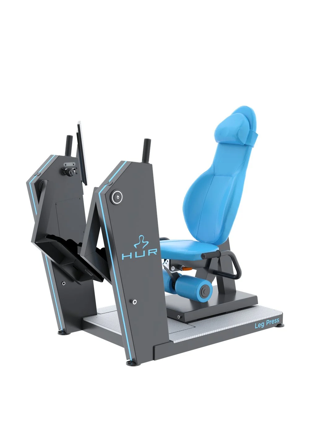 HUR leg press exercise equipment with a blue seat